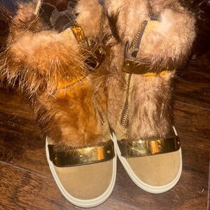 Sale Giuseppe Zanotti Brown and Gold Wedge Sneakers